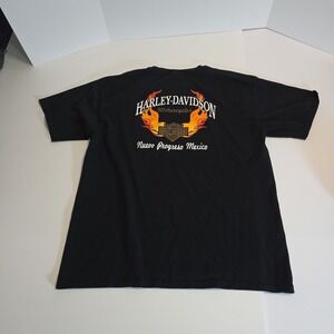 Vintage Harley Davidson T Shirt XL Nuevo Progreso Mexico YAZBEK Black Flam wings